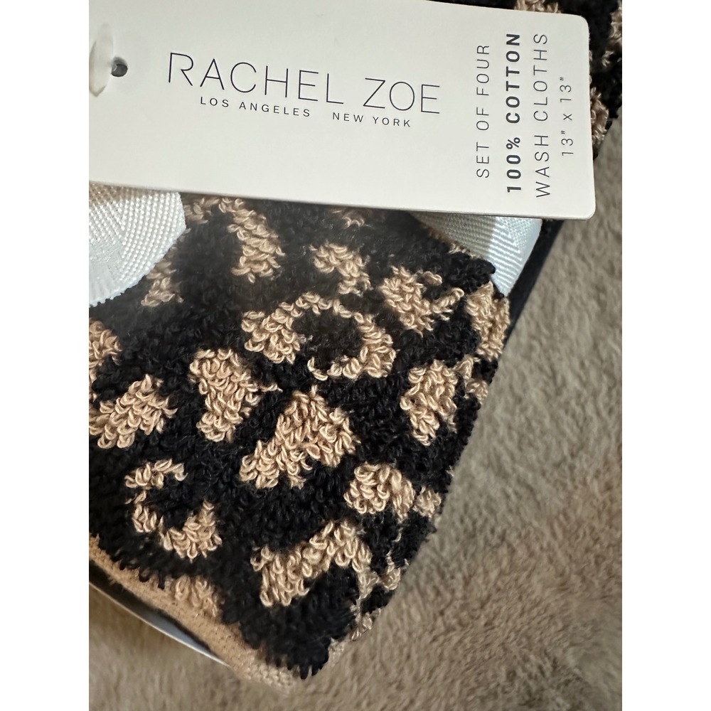 Rachel Zoe Leopard Print Towel Set 100% Cotton Black Tan Animal Print 8 Piece - Picture 4 of 5